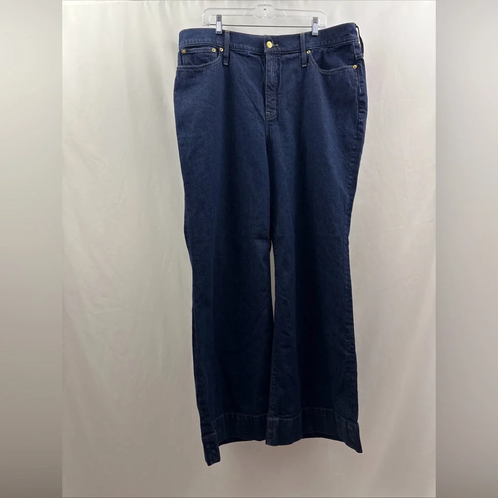 J Crew Jeans ‘96 Denim Trouser Wide Leg Dark Wash Blue Rinse Size 35 RE-96-IDG - Picture 2 of 10